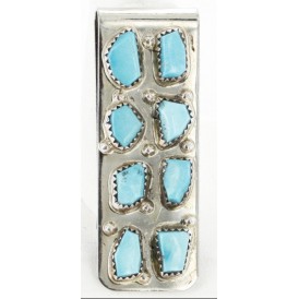 Handmade Certified Authentic Signed by Curt Cheama Zuni Nickel Natural Turquoise Nuggets Native American Money Clip 11232