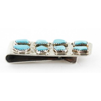 Handmade Certified Authentic Signed by Curt Cheama Zuni Nickel Natural Turquoise Nuggets Native American Money Clip 11232