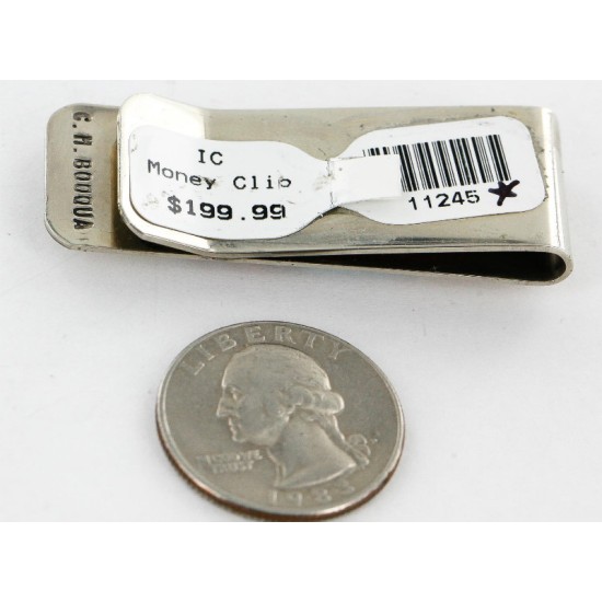 Handmade Certified Authentic Signed Navajo Nickel Inlaid Natural Turquoise Coral Mother of Pearl and Black Onyx Native American Money Clip 11245