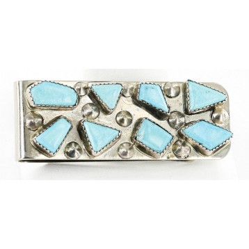 Handmade Certified Authentic Signed Zuni Nickel Natural Turquoise Nuggets Native American Money Clip 11246