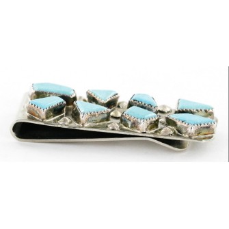 Handmade Certified Authentic Signed Zuni Nickel Natural Turquoise Nuggets Native American Money Clip 11246