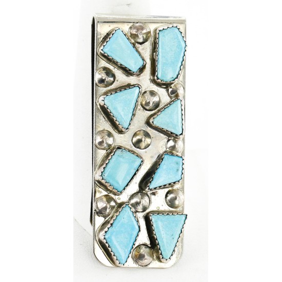Handmade Certified Authentic Signed Zuni Nickel Natural Turquoise Nuggets Native American Money Clip 11246