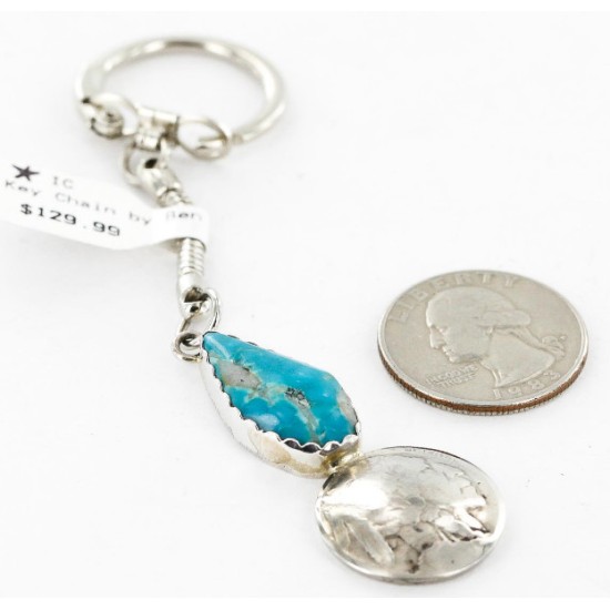 Vintage Style OLD Buffalo Coin Certified Authentic Navajo .925 Sterling Silver Natural Turquoise Native American Keychain 10320-2 Vintage Style OLD Buffalo Coin Certified Authentic Navajo .925 Sterling Silver Natural Turquoise Native American Keychain 10320-2