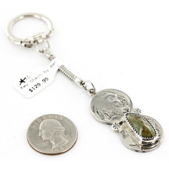 2 Vintage Style OLD Buffalo Coin Certified Authentic Navajo .925 Sterling Silver Natural Turquoise Native American Keychain 10320-1