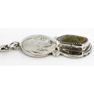 2 Vintage Style OLD Buffalo Coin Certified Authentic Navajo .925 Sterling Silver Natural Turquoise Native American Keychain 10320-1