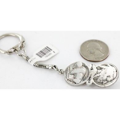 2 Vintage Style OLD Buffalo Coin Certified Authentic Navajo .925 Sterling Silver Natural Turquoise Native American Keychain 10320-1
