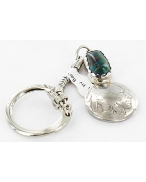 Vintage Style OLD Buffalo Coin Certified Authentic Navajo .925 Sterling Silver Natural Turquoise Native American Keychain 10320-4