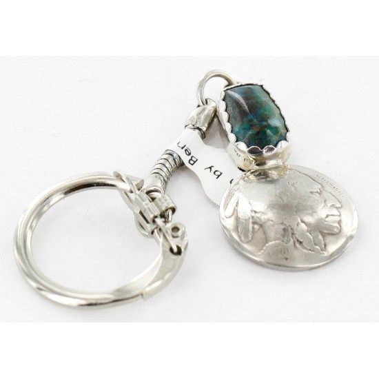 Vintage Style OLD Buffalo Coin Certified Authentic Navajo .925 Sterling Silver Natural Turquoise Native American Keychain 10320-4