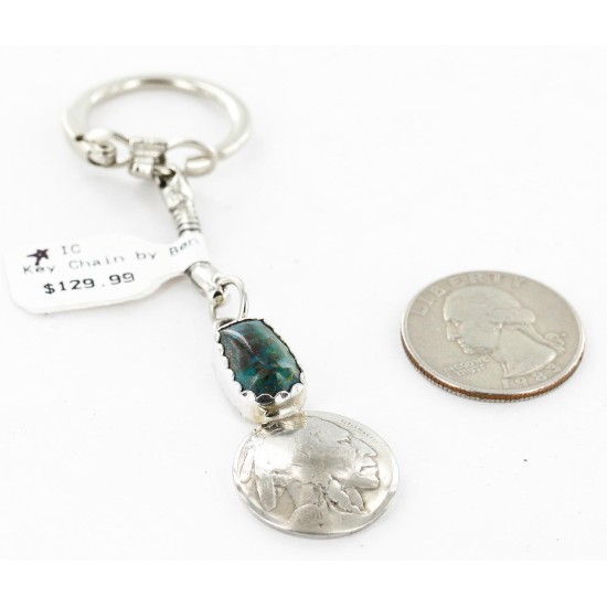 Vintage Style OLD Buffalo Coin Certified Authentic Navajo .925 Sterling Silver Natural Turquoise Native American Keychain 10320-4