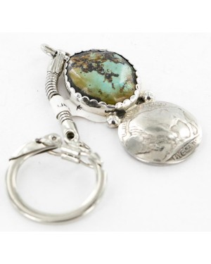 Vintage Style OLD Buffalo Coin Certified Authentic Navajo .925 Sterling Silver Natural Turquoise Native American Keychain 10327