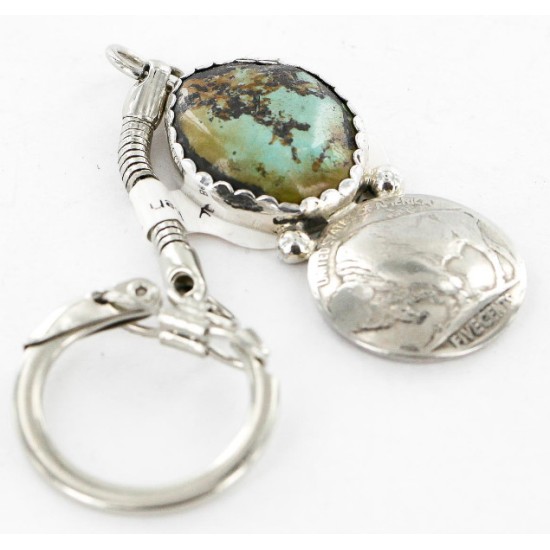 Vintage Style OLD Buffalo Coin Certified Authentic Navajo .925 Sterling Silver Natural Turquoise Native American Keychain 10327