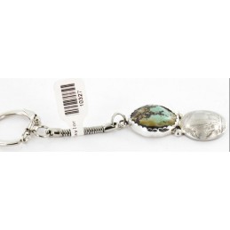 Vintage Style OLD Buffalo Coin Certified Authentic Navajo .925 Sterling Silver Natural Turquoise Native American Keychain 10327