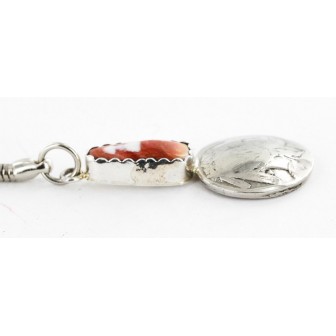 Vintage Style OLD Buffalo Coin Certified Authentic Navajo .925 Sterling Silver Spiny Oyster Native American Keychain 10320-3