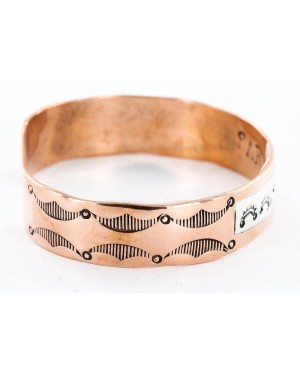 Handmade Certified Authentic Roanhorse Navajo Pure .925 Sterling Silver and Copper Native American Bracelet 12770-1