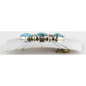 Certified Authentic Navajo .925 Sterling Silver Natural Turquoise Native American Buckle 1194-1
