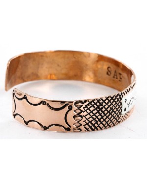 Handmade Bear Certified Authentic Roanhorse Navajo Pure .925 Sterling Silver and Copper Native American Bracelet 12770-2