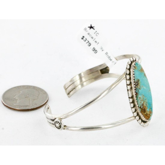 Handmade Certified Authentic Navajo .925 Sterling Silver Natural Turquoise Native American Bracelet 12757-2