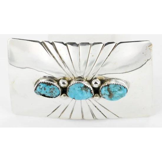Navajo .925 Sterling Silver Natural Turquoise Native American Buckle 1194-2 Navajo .925 Sterling Silver Natural Turquoise Native American Buckle 1194-2