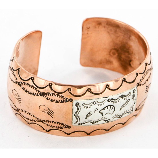 Handmade Bear Feather Certified Authentic Roanhorse Navajo Pure .925 Sterling Silver and Copper Native American Bracelet 12761