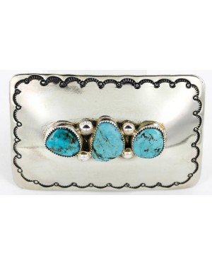 Certified Authentic Navajo Nickel Turquoise Native American Buckle 1193