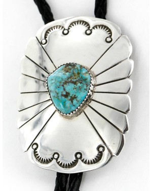 Handmade Certified Authentic Navajo .925 Sterling Silver Natural Turquoise Native American Bolo Tie  1190-2
