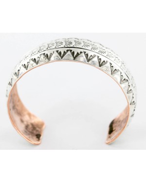 Handmade Certified Authentic Navajo Pure .925 Sterling Silver and Copper Native American Bracelet 12779