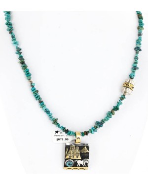12kt Gold Filled and .925 Sterling Silver Handmade Horse Certified Authentic Navajo Natural Turquoise Native American Necklace 24323-1