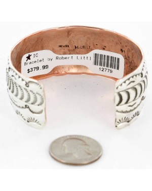 Handmade Certified Authentic Navajo Pure .925 Sterling Silver and Copper Native American Bracelet 12779-1