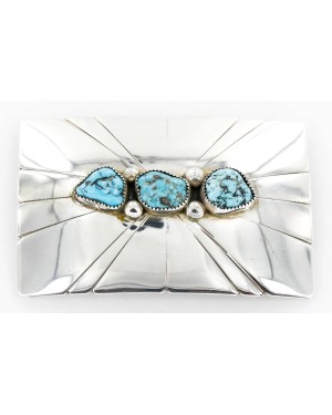 Certified Authentic Navajo .925 Sterling Silver Natural Turquoise Native American Buckle 1194-1
