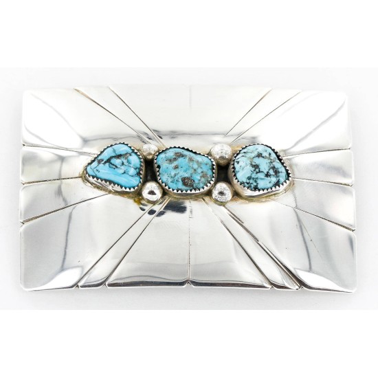 Certified Authentic Navajo .925 Sterling Silver Natural Turquoise Native American Buckle 1194-1