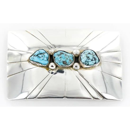 Navajo .925 Sterling Silver Natural Turquoise Native American Buckle 1194-1