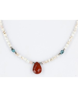 Certified Authentic Navajo .925 Sterling Silver Natural Jasper and White Howlite Native American Necklace 25232-3