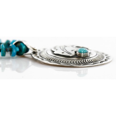 Collectable Large Handmade Certified Authentic Bear Navajo .925 Sterling Silver Natural Turquoise Native American Pendant and Necklace 15026