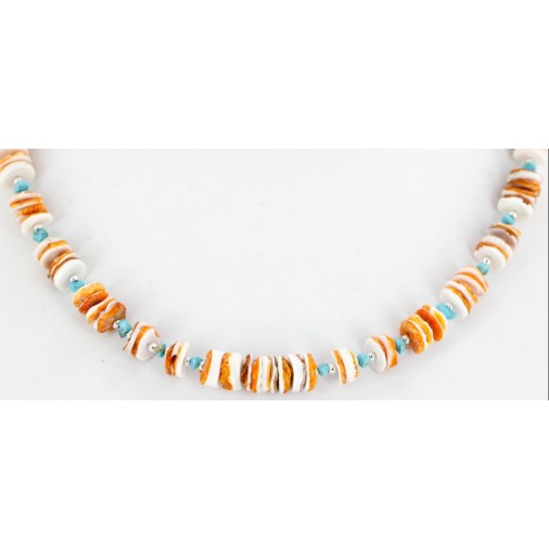 Certified Authentic Navajo .925 Sterling Silver Natural Turquoise Spiny Oyster Set Native American Necklace and Earrings 16038-18084
