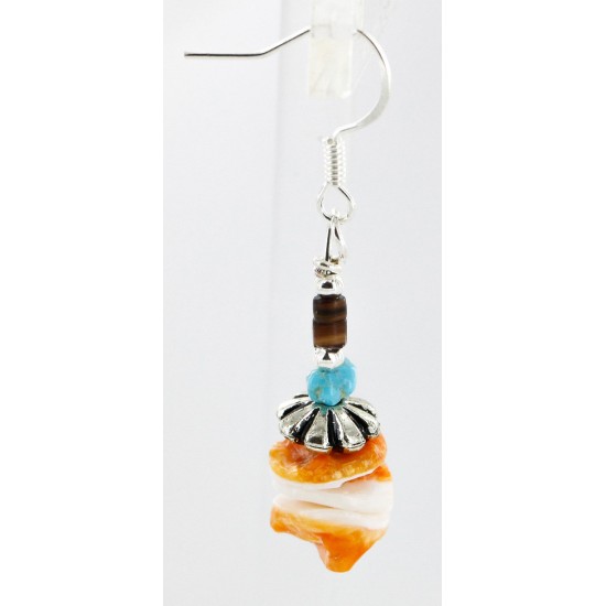 Certified Authentic Navajo .925 Sterling Silver Natural Turquoise Spiny Oyster Set Native American Necklace and Earrings 16038-18084