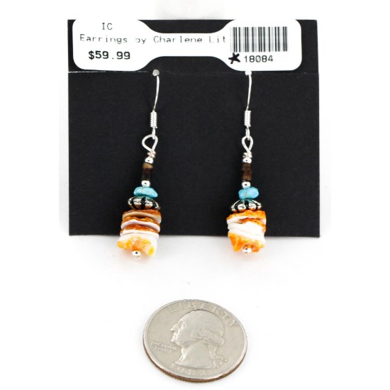 Certified Authentic Navajo .925 Sterling Silver Natural Turquoise Spiny Oyster Set Native American Necklace and Earrings 16038-18084