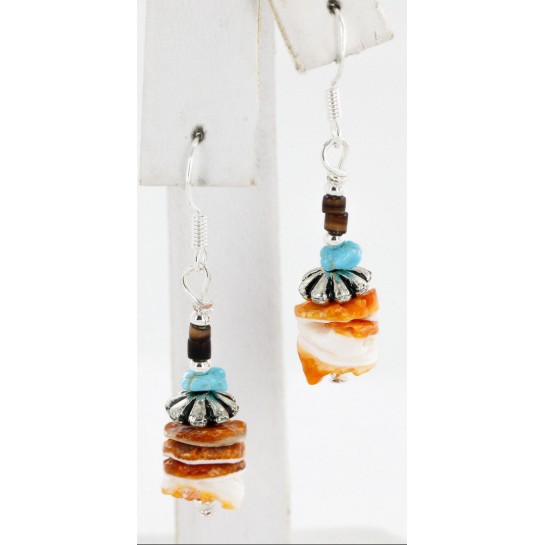 Certified Authentic Navajo .925 Sterling Silver Natural Turquoise Spiny Oyster Set Native American Necklace and Earrings 16038-18084