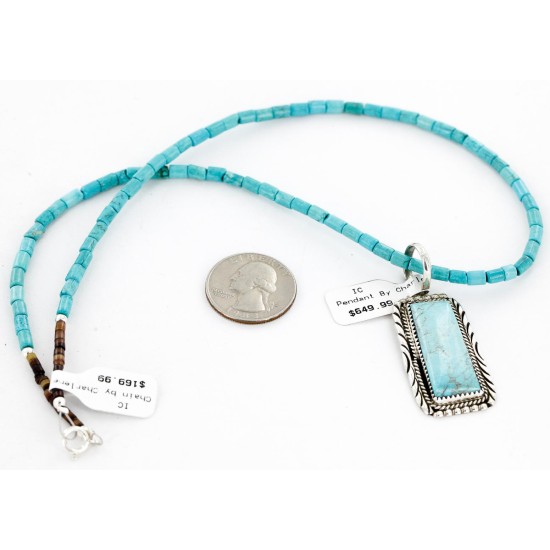 Handmade Certified Authentic Navajo .925 Sterling Silver Natural Turquoise Native American Necklace 15082 Handmade Certified Authentic Navajo .925 Sterling Silver Natural Turquoise Native American Necklace 15082