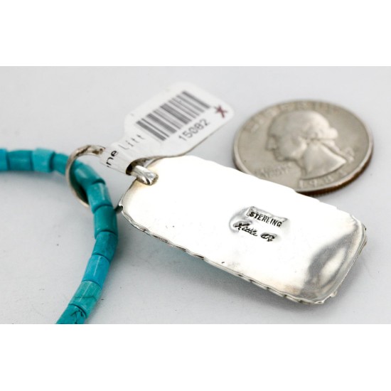 Handmade Certified Authentic Navajo .925 Sterling Silver Natural Turquoise Native American Necklace 15082 Handmade Certified Authentic Navajo .925 Sterling Silver Natural Turquoise Native American Necklace 15082