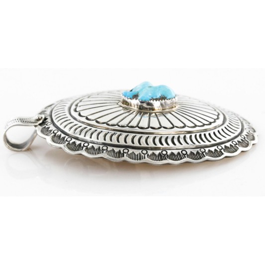 Large Collectable Handmade Certified Authentic Navajo .925 Sterling Silver Natural Turquoise Native American Bolo tie and Pendant  24112