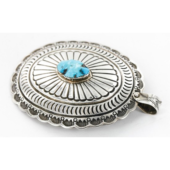 Large Collectable Handmade Certified Authentic Navajo .925 Sterling Silver Natural Turquoise Native American Bolo tie and Pendant  24112