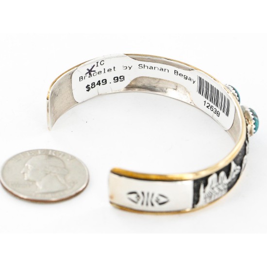 12kt Gold Filled and .925 Sterling Silver Handmade Storyteller Certified Authentic Navajo Turquoise Native American Bracelet 12638