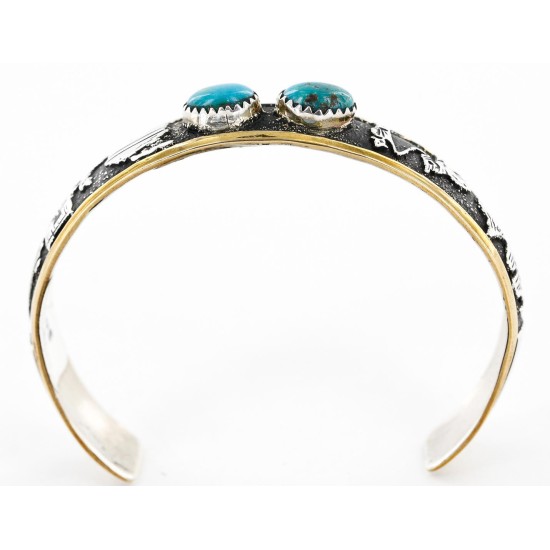 12kt Gold Filled and .925 Sterling Silver Handmade Storyteller Certified Authentic Navajo Turquoise Native American Bracelet 12638
