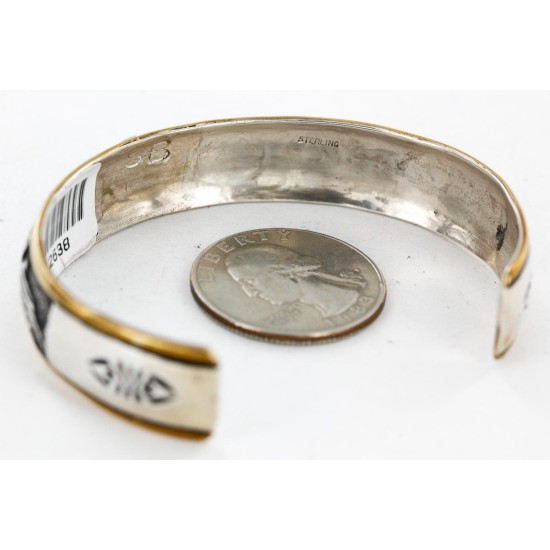 12kt Gold Filled and .925 Sterling Silver Handmade Storyteller Certified Authentic Navajo Turquoise Native American Bracelet 12638