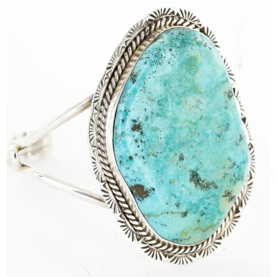 Large Handmade Certified Authentic Navajo .925 Sterling Silver Natural Turquoise Native American Bracelet 12651