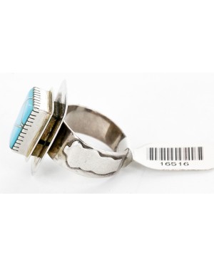 Handmade Certified Authentic Navajo .925 Sterling Silver Signed Inlaid Natural Turquoise Native American Ring  16516
