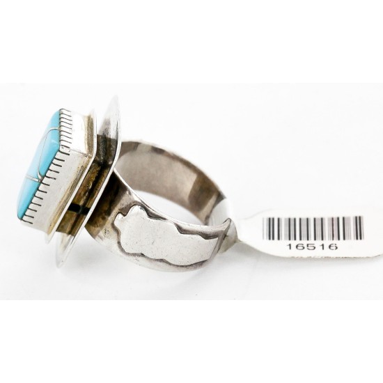 Handmade Certified Authentic Navajo .925 Sterling Silver Signed Inlaid Natural Turquoise Native American Ring  16516