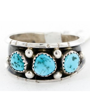 Handmade Certified Authentic Signed Navajo .925 Sterling Silver Natural Turquoise Native American Ring  16835