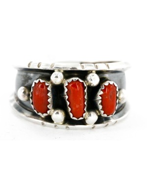 Handmade Certified Authentic Signed Navajo .925 Sterling Silver Coral Native American Ring  16452