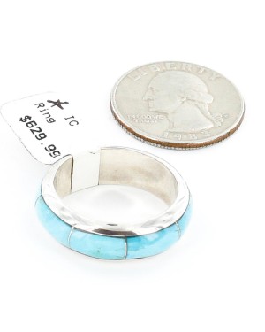 Handmade Certified Authentic Inlaid Signed Navajo .925 Sterling Silver Natural Turquoise Native American Ring  16625